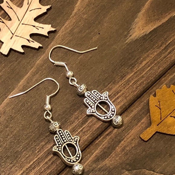 Jewelry - Handmade Silver Hamsa Fishhook Earrings